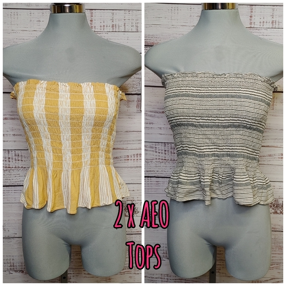 2 x AEO Smocked Peplum Tops L